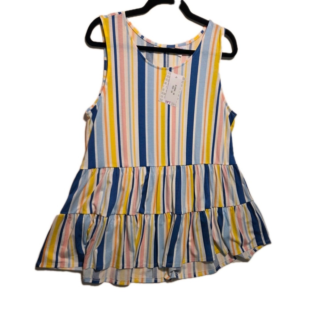 LULAROE ELIANA Women's MED‎ Tiered Babydoll Sleeveless Colorful Stripe Tank NWT